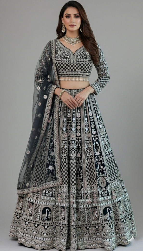 Grey Lehenga Set with Hand Embroidery
