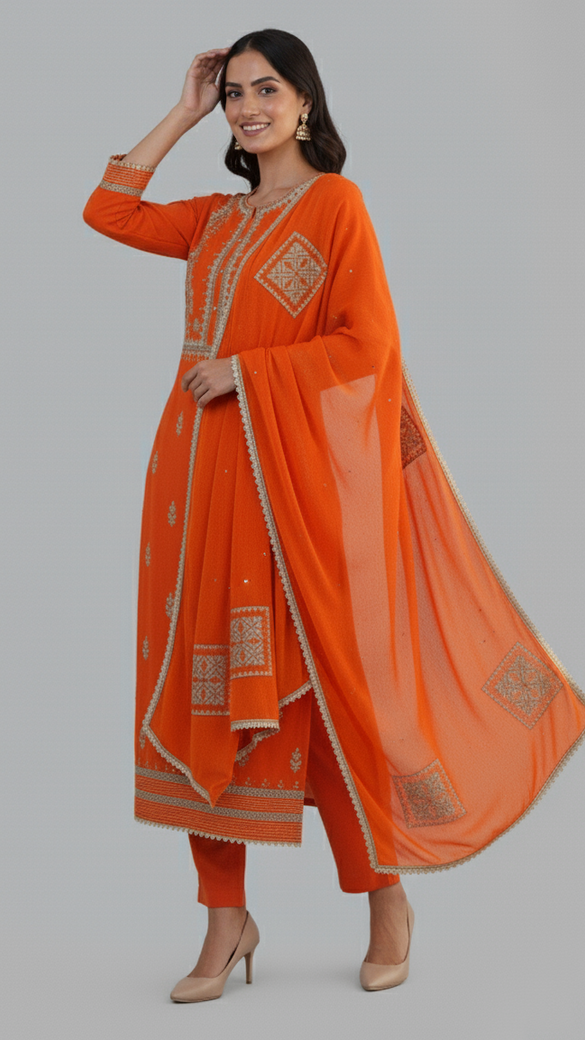 Orange Straight Suit Set