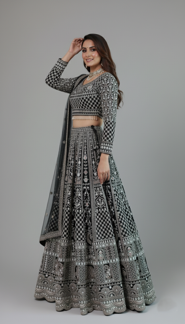 Grey Lehenga Set with Hand Embroidery