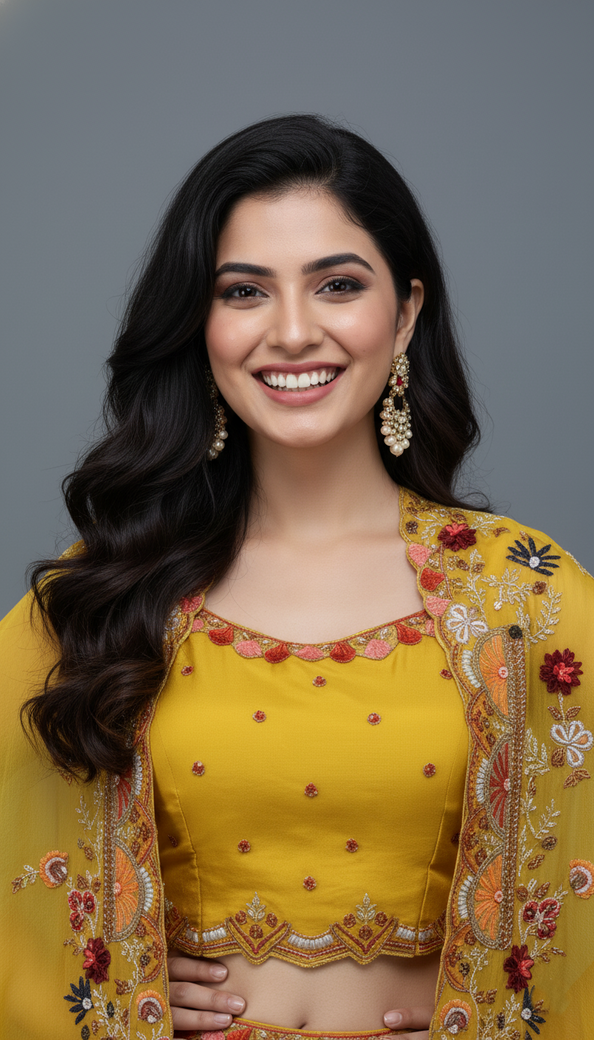 Yellow Crop Top With Crepe Dhoti Salwar