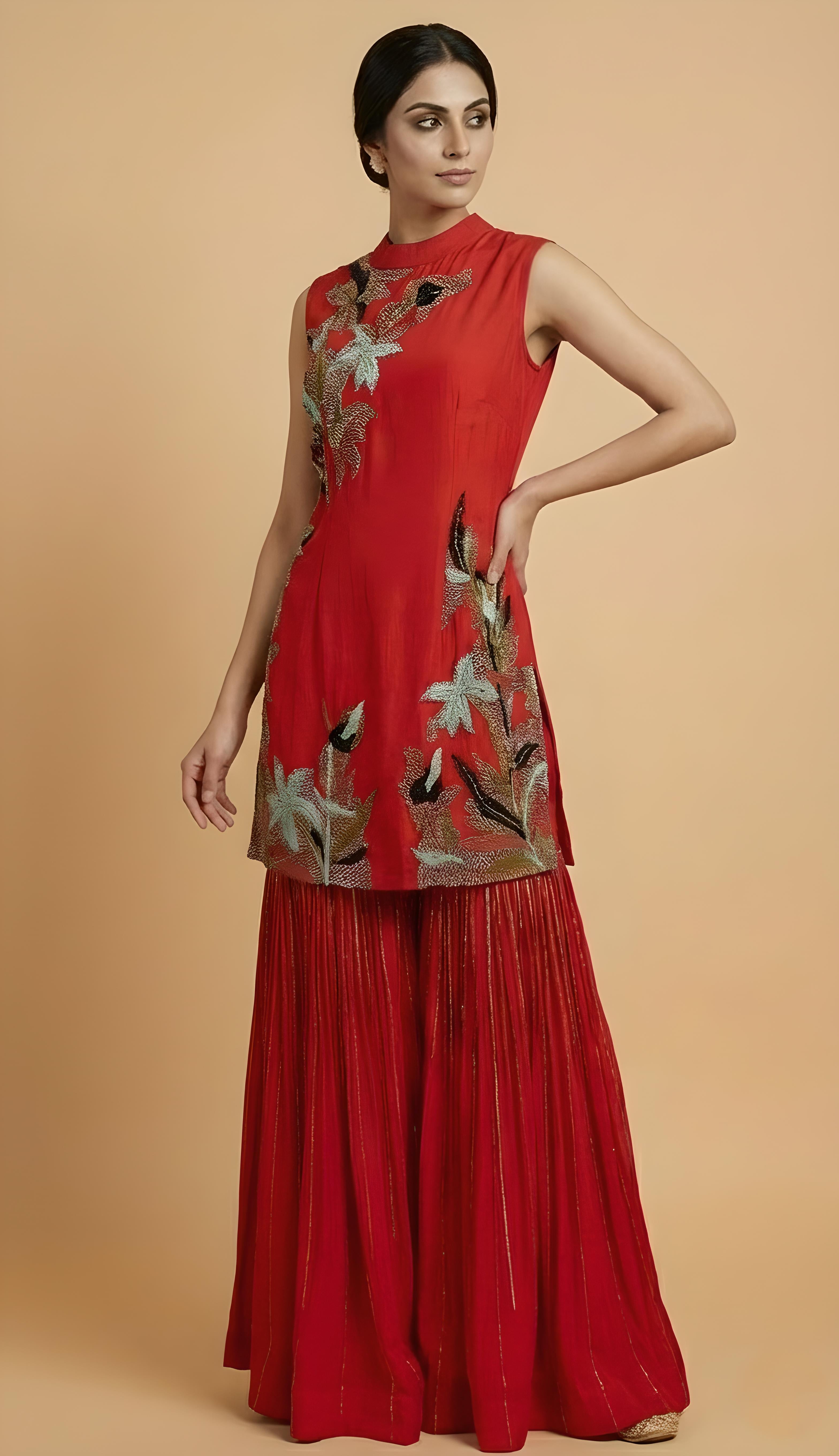 Sharara Dress Red In Colour