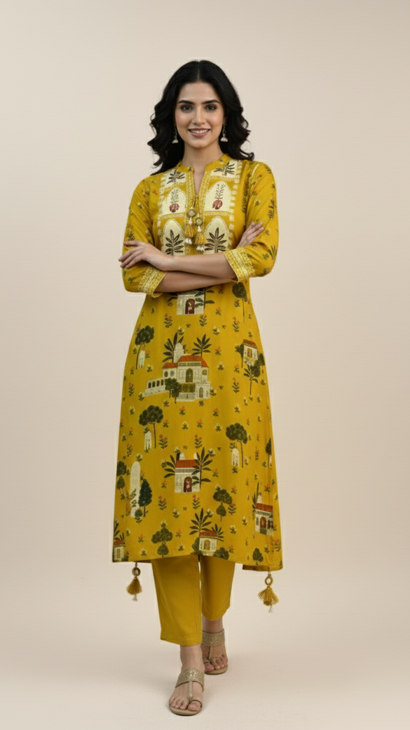 Mustard yellow A-line kurta Co-Ord Set