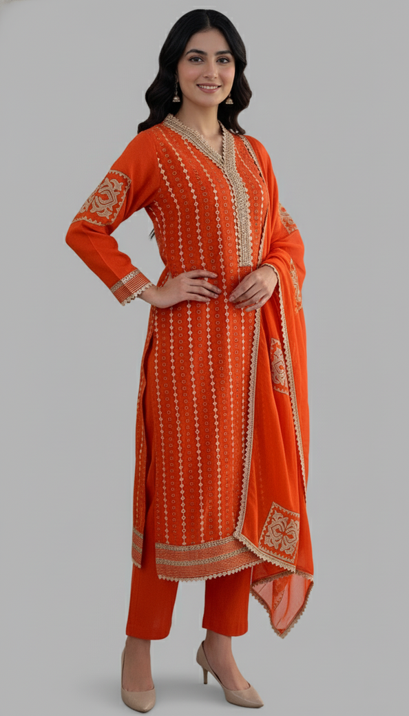 Orange Straight Suit Set