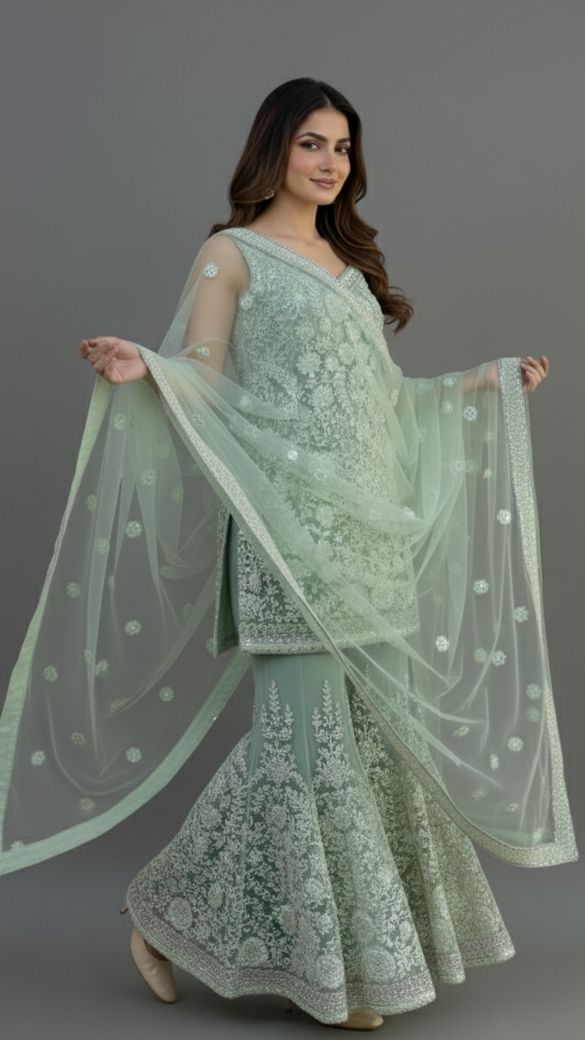 Sharara Dress Light-Green In Colour