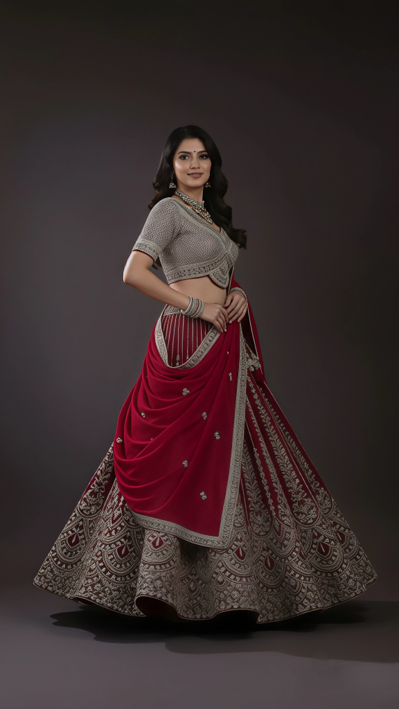 Georgette Lehenga Dark-Pink In Colour