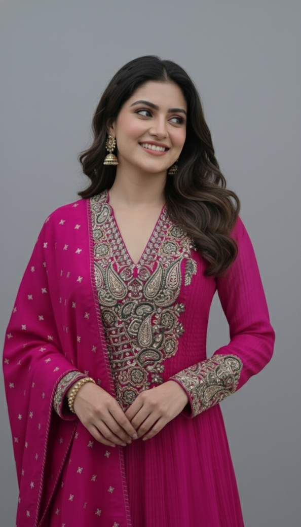 Anarkali Suit Set Pink In Colour