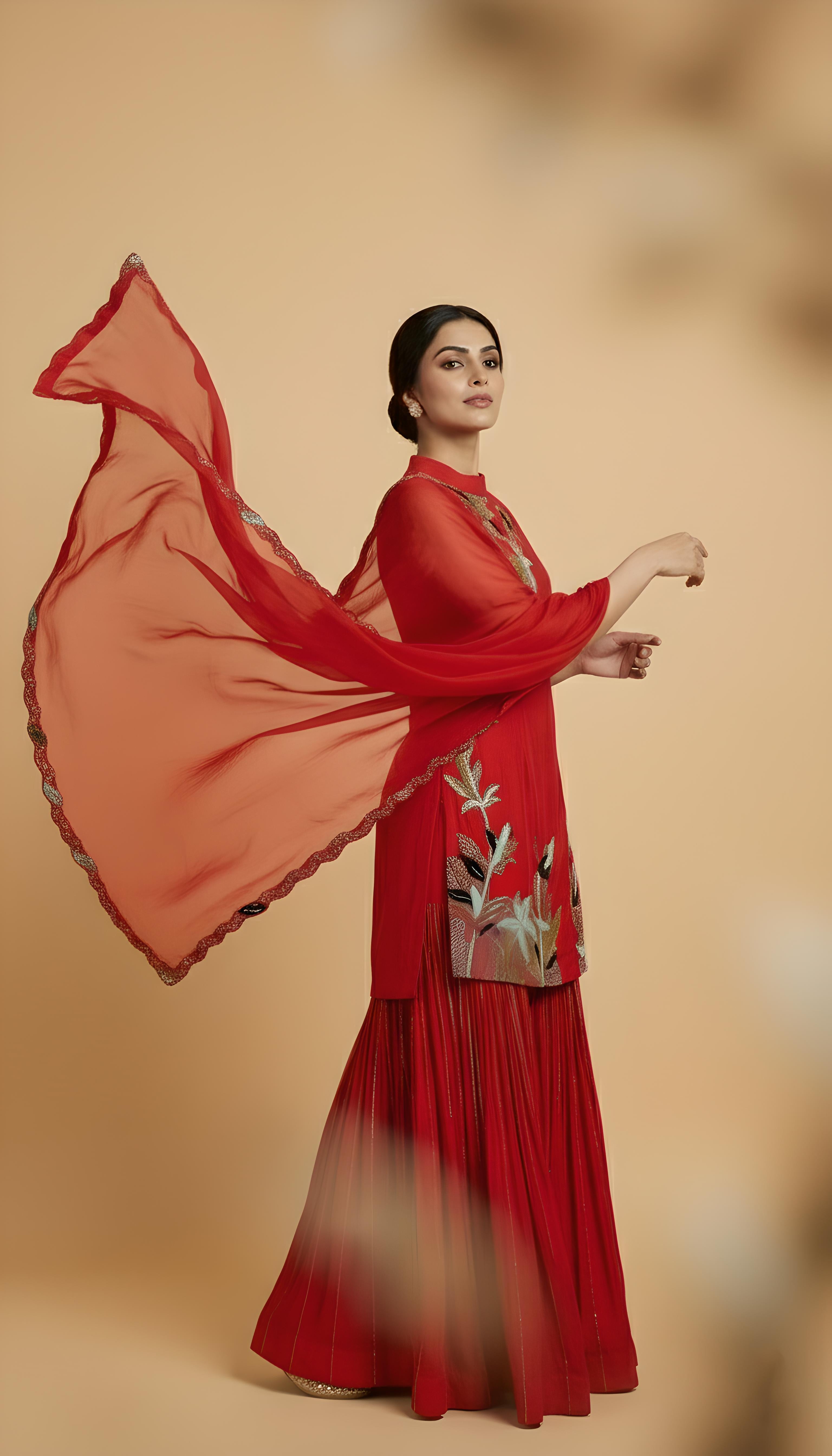 Sharara Dress Red In Colour