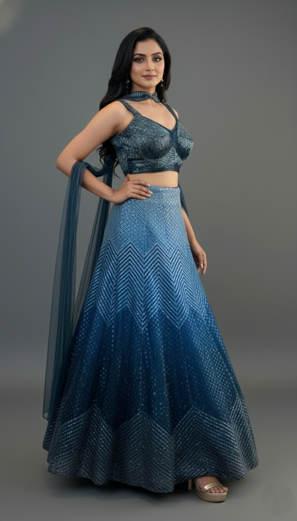 Multi-Colour Lehenga Set with Hand Embroidery