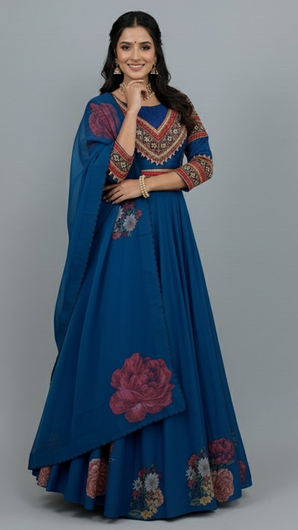 Floral Blue Lehenga
