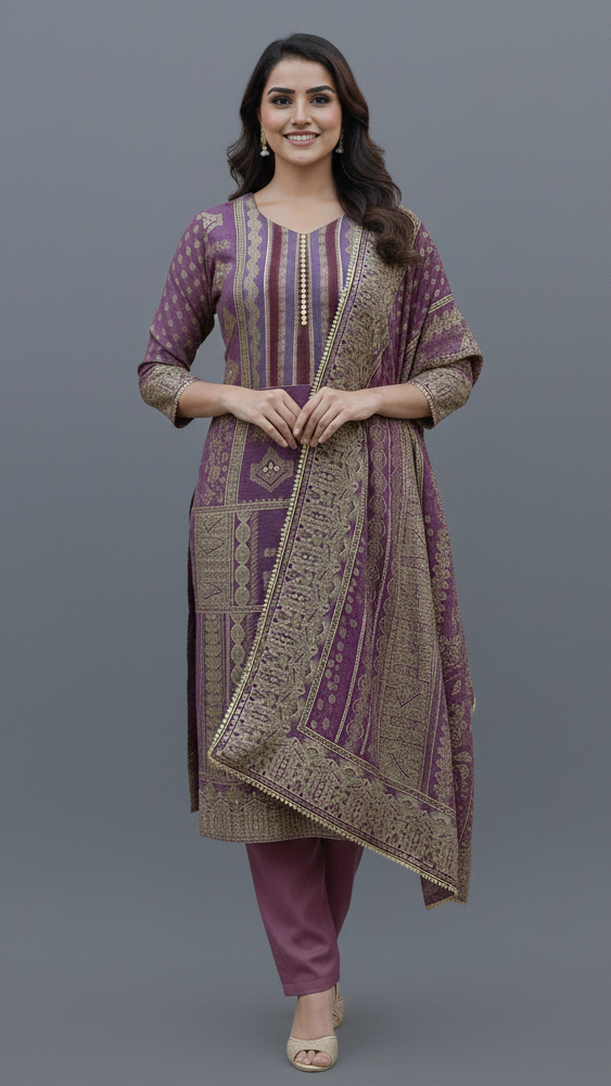 Straight Suit Set In Multi-Colour