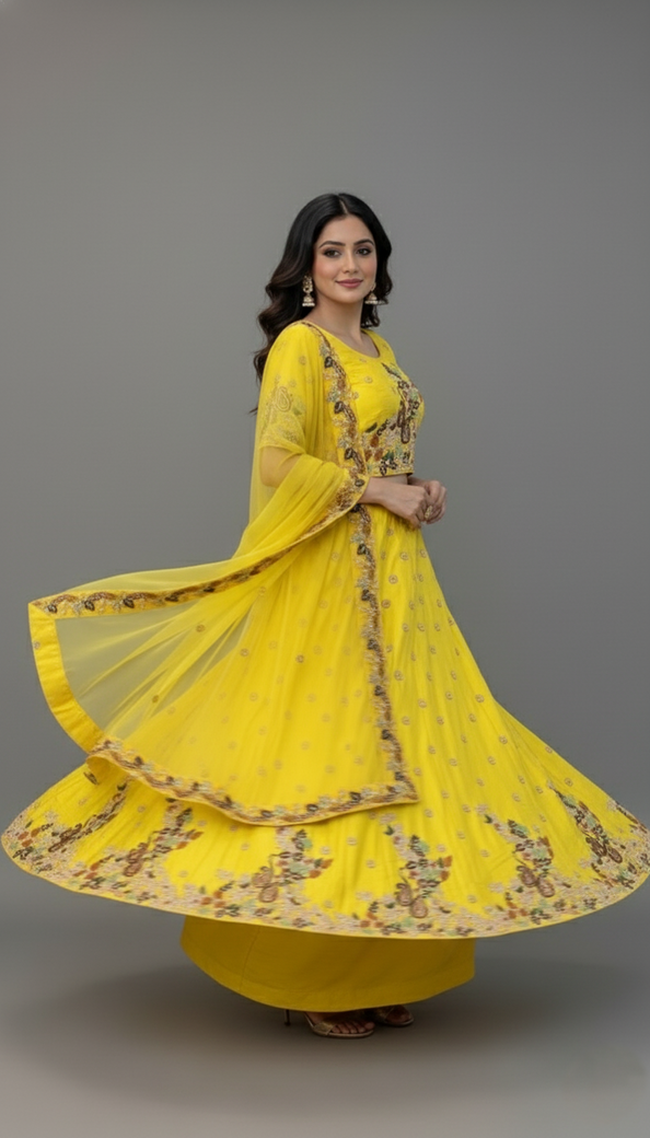 Raw-Silk Lehenga In Yellow In Colour