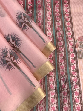 Organza Prints Saree Pastel-Green In Colour