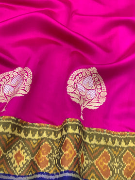 Fusion Chanderi With Patola Saree Pink In Color