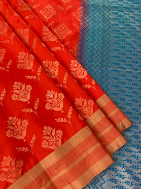 Soft Silk Saree Orange In Colour