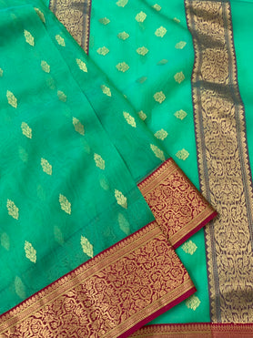 Chanderi Kora Saree Rama-Green In Colour