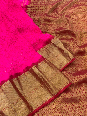Kanjeevaram Bandhani Saree Pink In Colour