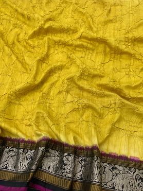 Kanjeevaram Bandhani Saree Lemon-Yellow In Colour