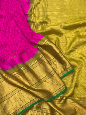 Kanjeevaram Bandhani Saree Pink In Colour