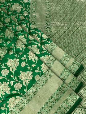 Banarasi Silk Saree Bottle-Green In Colour