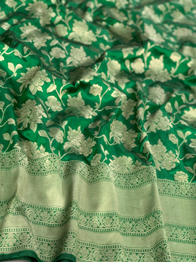 Banarasi Silk Saree Bottle-Green In Colour