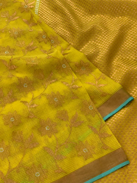 Zari Kota Saree Yellow In Colour