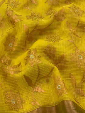 Zari Kota Saree Yellow In Colour
