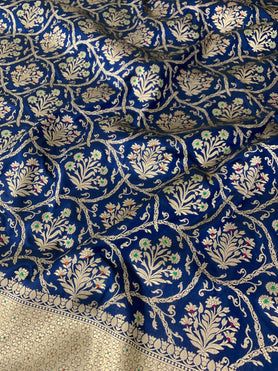 Banarasi Silk Saree Blue In Colour