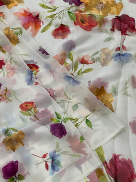 Chiffon Floral Print Saree White In Colour
