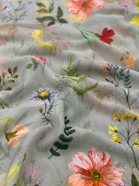 Chiffon Floral Print Saree Light-Grey In Colour