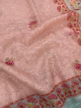 Organza Saree Peach In Colour