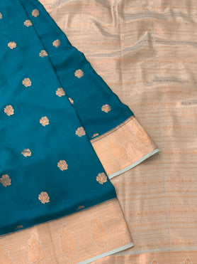 Mysore Silk Saree Teal-Blue In Colour