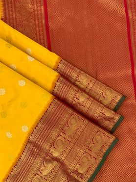 Kanjeevaram Silk Saree Yellow In Colour