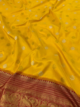 Kanjeevaram Silk Saree Yellow In Colour