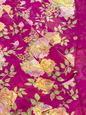 Chiffon Floral Print Saree Pink In Colour