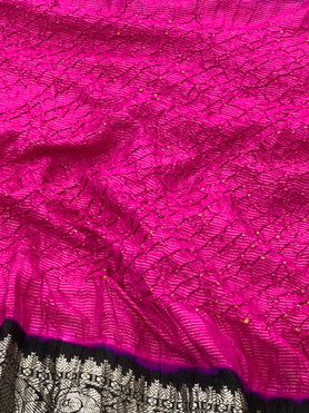 Kanjeevaram Bandhani Saree Rani-Pink In Colour