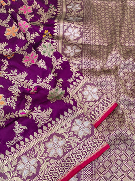 Banarasi Kadwa Weave Silk Saree Dark-Purple In Colour