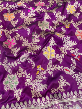 Banarasi Kadwa Weave Silk Saree Dark-Purple In Colour