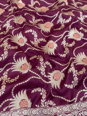 Banarasi Kadwa Weave Silk Saree Dark-Maroon In Colour
