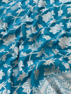 Georgette Banarasi Saree Blue In Colour