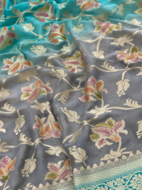 Georgette Banarasi Saree Grey In Colour