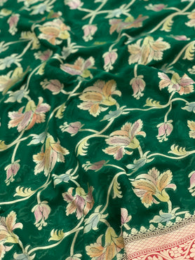 Georgette Banarasi Saree Green In Colour