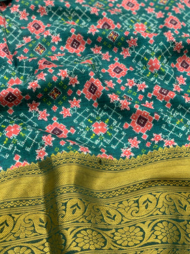 Kanjeevaram Print Saree Rama-Green In Colour