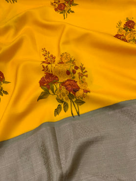 Kanjeevaram Print Saree Mustard-Yellow In Colour