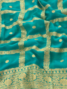 Georgette Banarasi Saree Turquoise-Blue In Colour