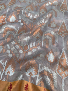 Tissue Zari Kota Saree Grey In Color