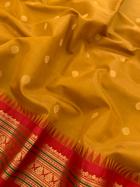 Gadwal Cotton Saree Dark-Mustard In Colour