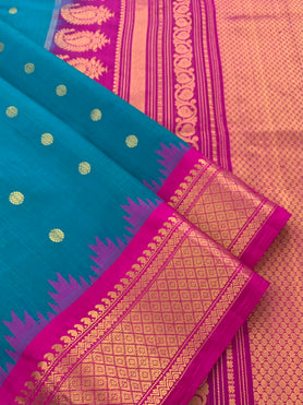 Gadwal Cotton Saree Rama-Blue In Colour