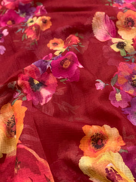 Cotton Kota Floral Print Saree Maroon In Colour