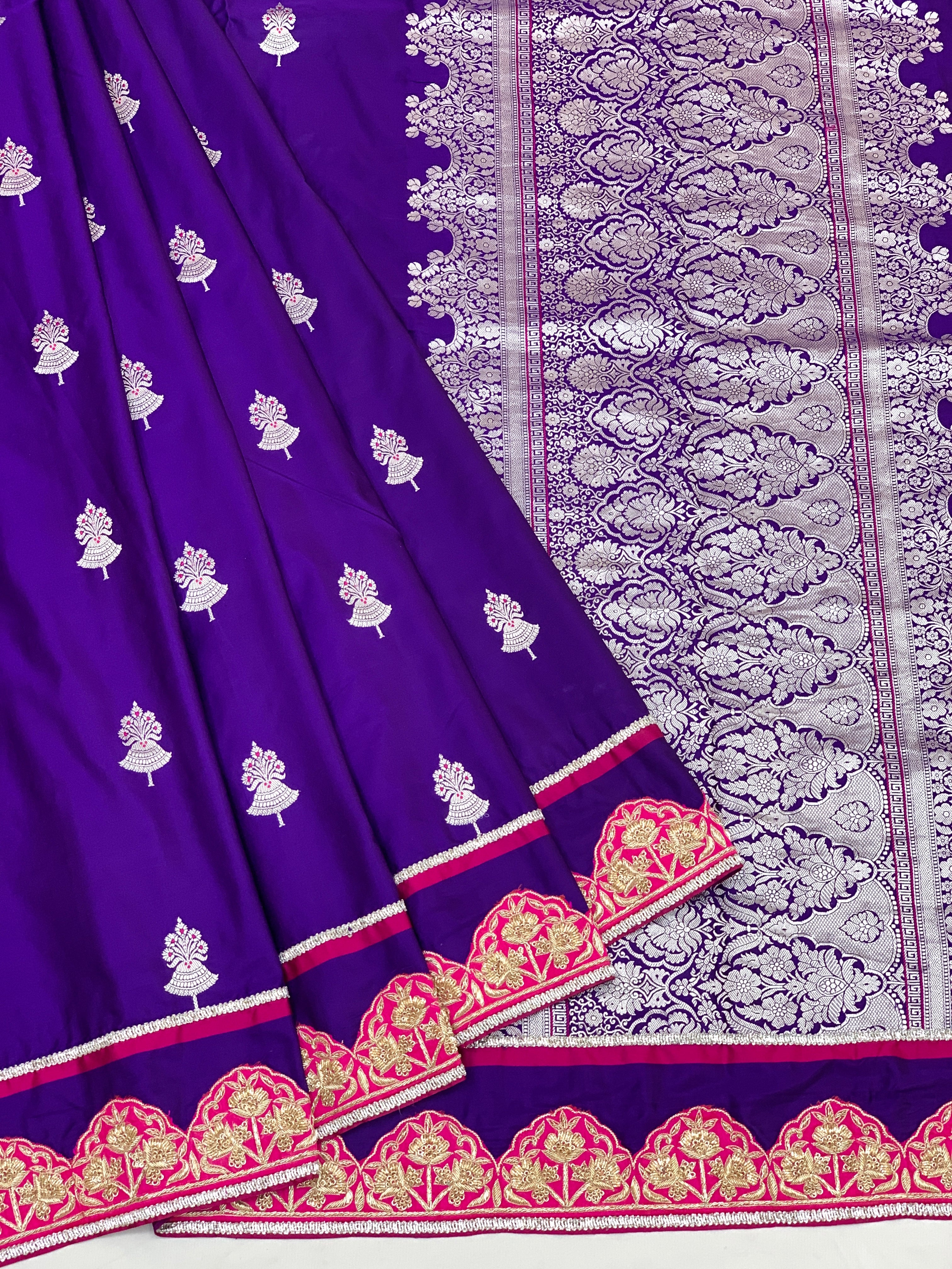 Purple Mashru Silk Saree With Zardozi Border