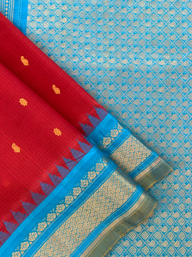 Gadwal Cotton Saree Red In Colour